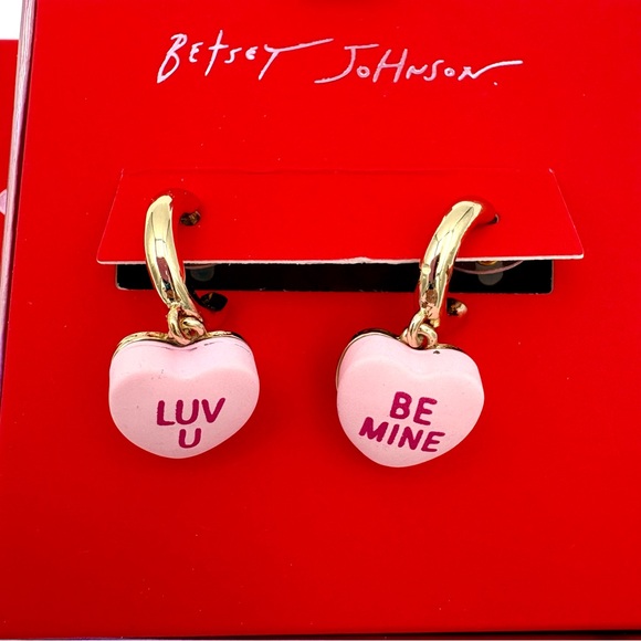 ♥️Betsey Johnson Candy Heart Charm Hoop Earrings | NWT - Picture 3 of 7